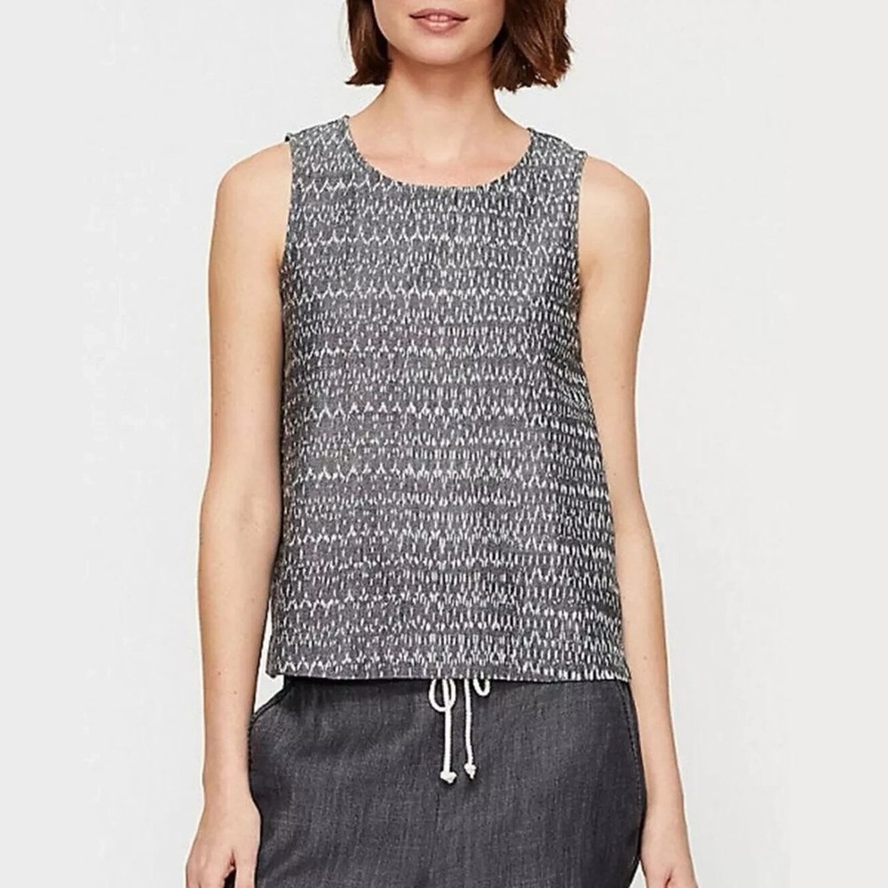 Eileen Fisher Sleeveless Aerial Ask Ikat Gray Sleeveless Tank Top Size Large